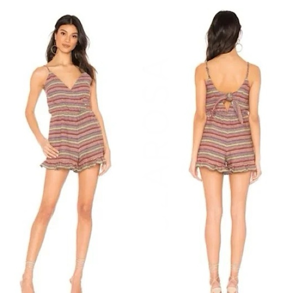 Revolve Tularosa Amelia Cutout Back Ruffle Striped Romper Pink Yellow sz Small